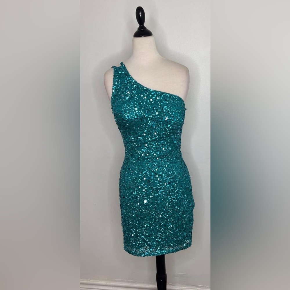 Aleta #668 Teal Sparkly Cocktail Dress Size 14